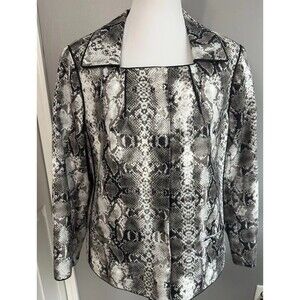 Linea by Louis Dell'Olio Black White Animal Print Jacket Snap Close Blazer Sz L
